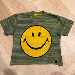 Aviator Nation women’s Green Camo Smiley Face T-Shirt
